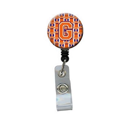 CAROLINES TREASURES Letter G Football Orange, White and Regalia Retractable Badge Reel CJ1072-GBR